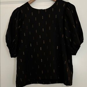 Madewell Black Puff-Sleeve Blouse with Gold Rectangle Detail